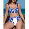 CUPSHE Women’s Bikini Sets for Women Large Bust Two Piece High Waisted Swimsuit Bandeau Top Underwire Sweetheart Neck(White/Navy Floral)