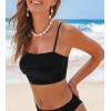 CUPSHE Womens Bikini Top Swimsuit Ruching Bandeau Top Spaghetti Adjustable Straps(Black)