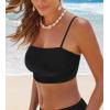 CUPSHE Womens Bikini Top Swimsuit Ruching Bandeau Top Spaghetti Adjustable Straps(Black)
