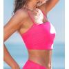 CUPSHE Womens Bikini Top Swimsuit Ruching Bandeau Top Spaghetti Adjustable Straps(Bright Pink)
