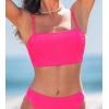 CUPSHE Womens Bikini Top Swimsuit Ruching Bandeau Top Spaghetti Adjustable Straps(Bright Pink)