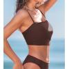 CUPSHE Womens Bikini Top Swimsuit Ruching Bandeau Top Spaghetti Adjustable Straps(Chocolate Brown)
