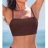 CUPSHE Womens Bikini Top Swimsuit Ruching Bandeau Top Spaghetti Adjustable Straps(Chocolate Brown)