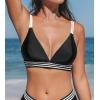 CUPSHE Women’s Bikini Top V Neck Triangle Swimsuit Top Only Double Adjustable Straps Back Hook(Black/White)