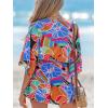 CUPSHE Women’s Boho Floral Romper Short Sleeve V Neck Tie Waist Summer Beach Jumpsuit Tropical Resort Vacation Outfits(Blue Flower)