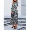 CUPSHE Women’s Boho Ruffle Maxi Fall Dress Mock Neck Long Lantern Sleeve Elastic Waist Paisley Casual Autumn Dresses(Blue)