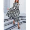 CUPSHE Women’s Boho Ruffle Maxi Fall Dress Mock Neck Long Lantern Sleeve Elastic Waist Paisley Casual Autumn Dresses(Blue)