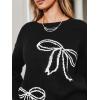 CUPSHE Women’s Bow Knit Sweater Crew Neck Long Sleeve Knitted Oversized Pullover Tops(Black)