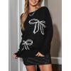 CUPSHE Women’s Bow Knit Sweater Crew Neck Long Sleeve Knitted Oversized Pullover Tops(Black)