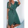 CUPSHE Women’s Bow V-Neck Mini Dress Short Sleeves Solid Knit Dresses Casual Summer(Green)