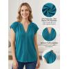 CUPSHE Women’s Cap Sleeve Tops 2026 Summer V-Neck Henley Shirts Pleated Blouses Loose Casual Shirts(Peacock Blue)