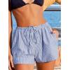 CUPSHE Women’s Casual Shorts Striped High Waisted Summer Beach Cover Up Shorts with Pockets(Blue)