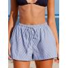 CUPSHE Women’s Casual Shorts Striped High Waisted Summer Beach Cover Up Shorts with Pockets(Blue)