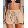 CUPSHE Women’s Casual Shorts Striped High Waisted Summer Beach Cover Up Shorts with Pockets(Brown)