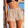 CUPSHE Women’s Casual Shorts Striped High Waisted Summer Beach Cover Up Shorts with Pockets(Brown)