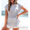 CUPSHE Womens Casual Striped Crew Neck Short Sleeve Twist T Shirts Tee Tops(Blue)