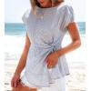CUPSHE Womens Casual Striped Crew Neck Short Sleeve Twist T Shirts Tee Tops(Blue)