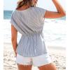 CUPSHE Womens Casual Striped Crew Neck Short Sleeve Twist T Shirts Tee Tops(Blue)