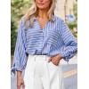 CUPSHE Women’s Casual Striped Top V Neck Button Down Shirt Long Sleeve Tie Cuffs Loose Fit Blouse(Blue)