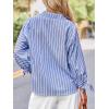 CUPSHE Women’s Casual Striped Top V Neck Button Down Shirt Long Sleeve Tie Cuffs Loose Fit Blouse(Blue)