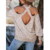 CUPSHE Women’s Cold Shoulder Oversized Sweaters Long Sleeve Criss Cross Rainbow Pom Knit Jumper Tops(Beige)