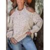 CUPSHE Women’s Cold Shoulder Oversized Sweaters Long Sleeve Criss Cross Rainbow Pom Knit Jumper Tops(Beige)