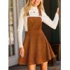 CUPSHE Women’s Corduroy Fall Overall Dress Square Neck Adjustable Straps Ruffle Hem Casual Pinafore Mini Dress(Brown)