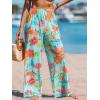 CUPSHE Women’s Cover up Boho Floral Print Drawstring Wide Leg Pants High Waist Wrap Cover-Up Pant(Blue-pink)