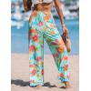 CUPSHE Women’s Cover up Boho Floral Print Drawstring Wide Leg Pants High Waist Wrap Cover-Up Pant(Blue-pink)