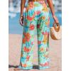 CUPSHE Women’s Cover up Boho Floral Print Drawstring Wide Leg Pants High Waist Wrap Cover-Up Pant(Blue-pink)
