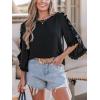 CUPSHE Womens Crew Neck Blouses 3/4 Sleeve Solid Tops Dressy Casual Cute Shirts(Black)