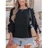 CUPSHE Womens Crew Neck Blouses 3/4 Sleeve Solid Tops Dressy Casual Cute Shirts(Black)