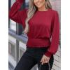 CUPSHE Women’s Crew Neck Frill Shirred Lantern Long Sleeve Blouse Office Shirt Work Top(Red)