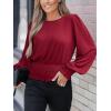 CUPSHE Women’s Crew Neck Frill Shirred Lantern Long Sleeve Blouse Office Shirt Work Top(Red)