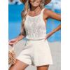 CUPSHE Womens Crochet Beach Cover Ups Casual Sleeveless Romper Square Neck Backless Shorts Overalls Mini Coverup(Beige)
