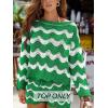 CUPSHE Women’s Crochet Cover Up Long Sleeve Striped Beach Cover Up Top Summer Casual Knit Tops for Swimwear(Top Only)(Green Stripes)