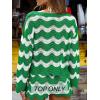 CUPSHE Women’s Crochet Cover Up Long Sleeve Striped Beach Cover Up Top Summer Casual Knit Tops for Swimwear(Top Only)(Green Stripes)