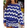 CUPSHE Women’s Crochet Cover Up Long Sleeve Striped Beach Cover Up Top Summer Casual Knit Tops for Swimwear(Top Only)(Royal Blue Stripes)