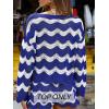 CUPSHE Women’s Crochet Cover Up Long Sleeve Striped Beach Cover Up Top Summer Casual Knit Tops for Swimwear(Top Only)(Royal Blue Stripes)