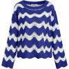 CUPSHE Women’s Crochet Cover Up Long Sleeve Striped Beach Cover Up Top Summer Casual Knit Tops for Swimwear(Top Only)(Royal Blue Stripes)