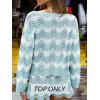 CUPSHE Women’s Crochet Cover Up Long Sleeve Striped Beach Cover Up Top Summer Casual Knit Tops for Swimwear(Top Only)(Sky Blue Stripes)