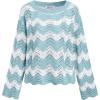 CUPSHE Women’s Crochet Cover Up Long Sleeve Striped Beach Cover Up Top Summer Casual Knit Tops for Swimwear(Top Only)(Sky Blue Stripes)