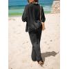 CUPSHE Women’s Crochet Cover Up Set Button Down Hollow Out Top Long Net Pant 2 Piece Beachwear(Black)