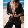 CUPSHE Women’s Crochet Cover Up Set Button Down Hollow Out Top Long Net Pant 2 Piece Beachwear(Black)
