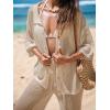 CUPSHE Women’s Crochet Cover Up Set Button Down Hollow Out Top Long Net Pant 2 Piece Beachwear(Khaki)