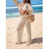 CUPSHE Women’s Crochet Cover Up Set Button Down Hollow Out Top Long Net Pant 2 Piece Beachwear(Khaki)