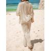 CUPSHE Women’s Crochet Cover Up Set Button Down Hollow Out Top Long Net Pant 2 Piece Beachwear(Khaki)