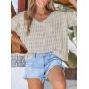 CUPSHE Women’s Crochet Sweater Hollow Out Pullover Top Long Sleeve Lightweight Loose Knit Cover Up V Neck Boho Tops(Apricot)