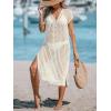 CUPSHE Women’s Crochet Swim Suit Coverup Cap Sleeve Knit Loose Beach Cover Ups Side Split Midi Dress(Beige)