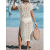 CUPSHE Women’s Crochet Swim Suit Coverup Cap Sleeve Knit Loose Beach Cover Ups Side Split Midi Dress(Beige)